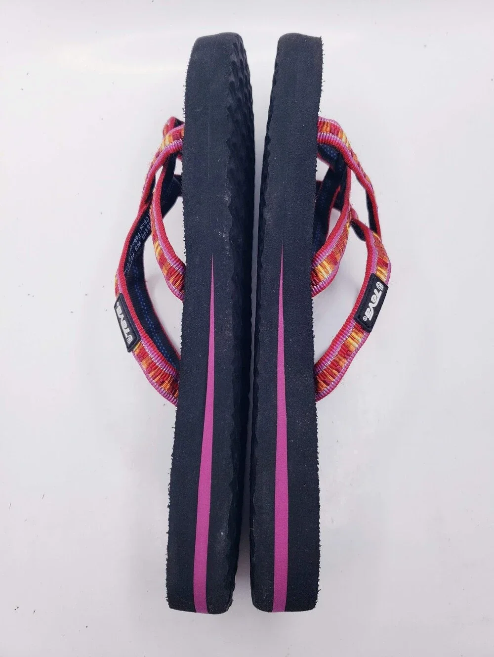 Teva Olowahu Black & Pink Slip On Thong Sandals Mush Topsole Women's Size 9